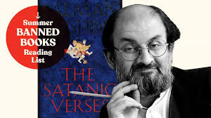 Rushdie with his  book The Satanic Verses 